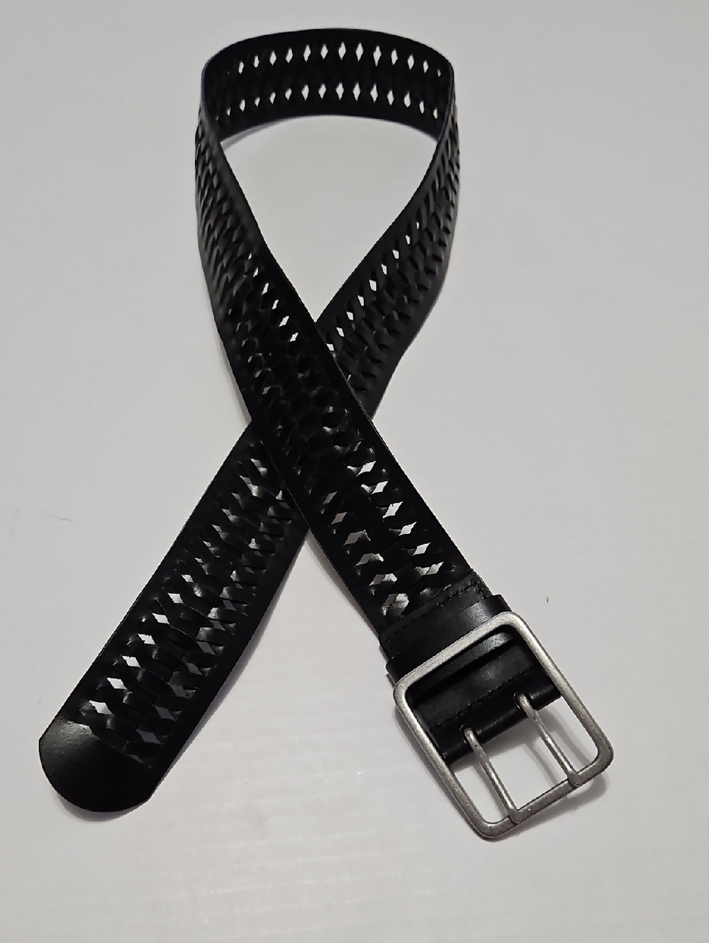 Ann Taylor Loft Wide Black Perforated Bonded Leather Belt - Classic Style Size M